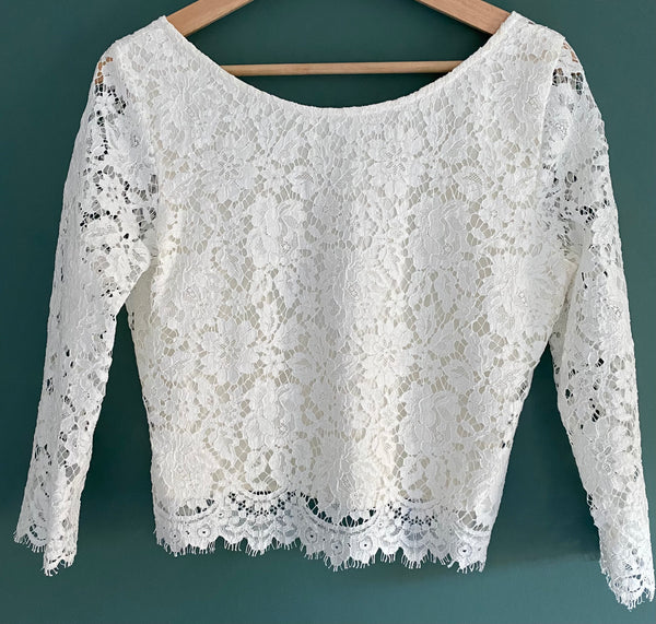 ‘Cassia’ organic cotton 3/4 sleeve lace top