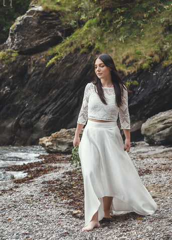 ‘Iona' hi-low hemp/silk bridal skirt
