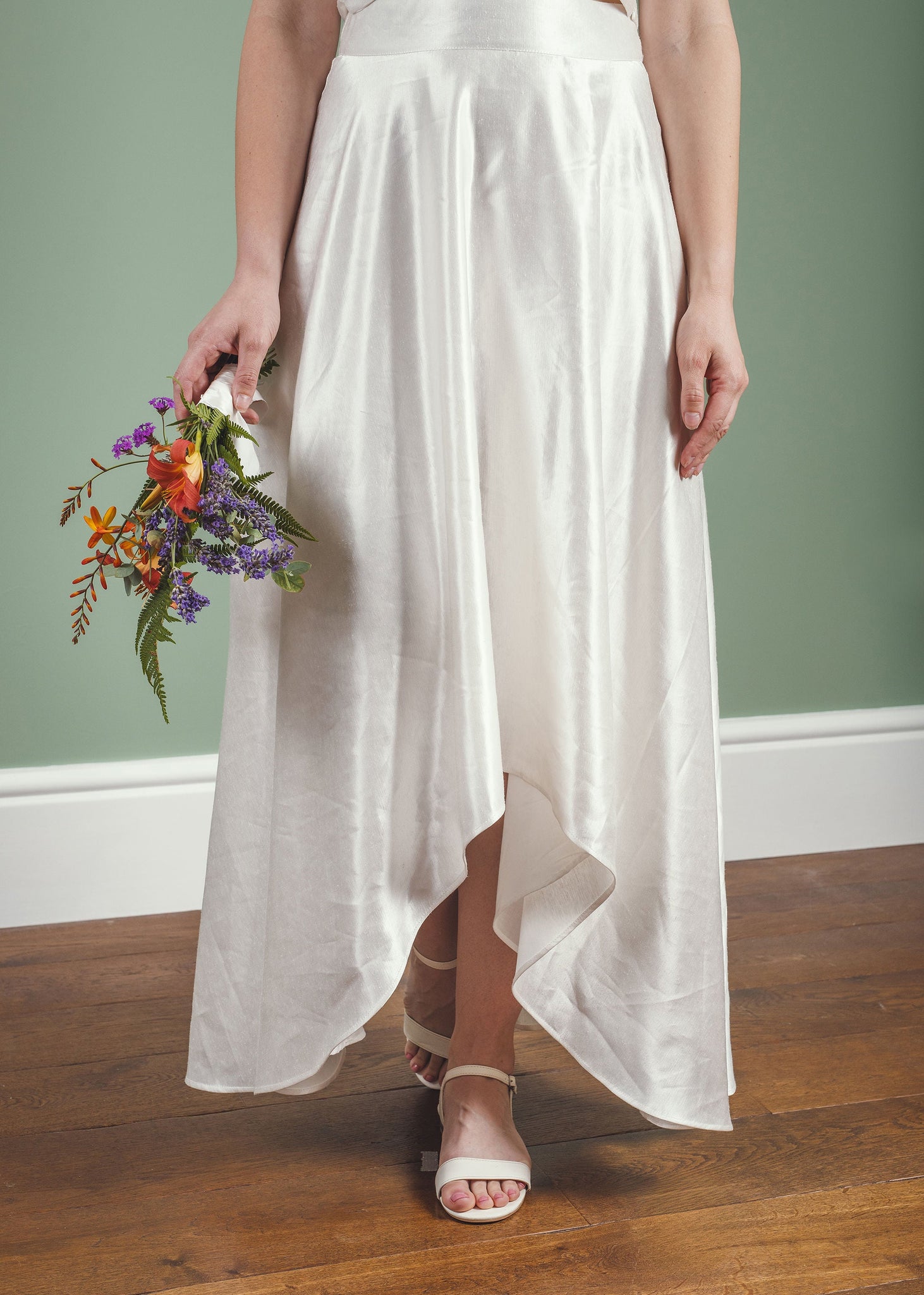 ‘Iona' hi-low hemp/silk bridal skirt