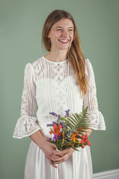 ‘Cora’ flared sleeve bridal top