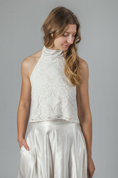 ‘Aster' halterneck lace top