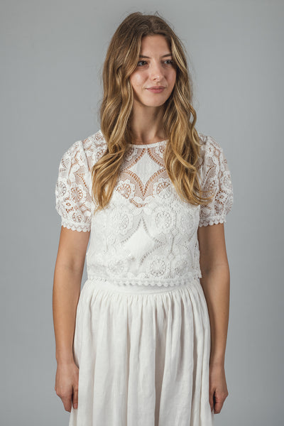 ‘Birch’ cotton lace short sleeve top