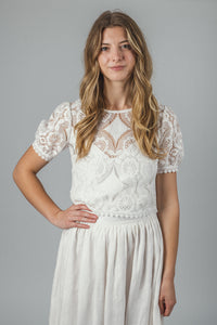 ‘Birch’ cotton lace short sleeve top