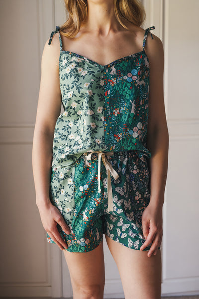 Miss-matched summer pyjamas, shorts and cami