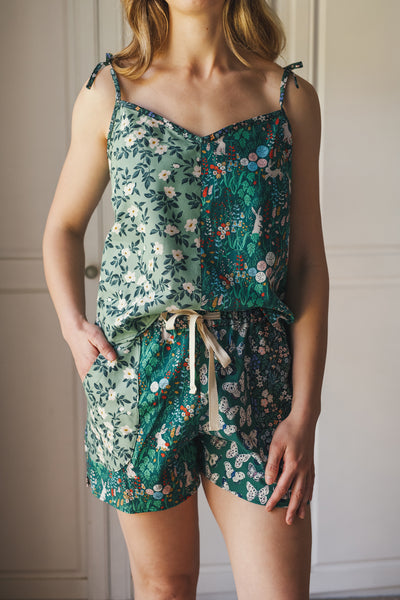 Miss-matched summer pyjamas, shorts and cami