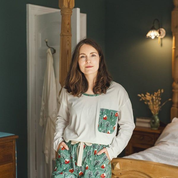 SALE - Cosy Christmas - organic cotton pyjama set, trousers & long sleeve top, size L