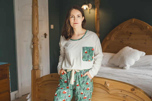 SALE - Cosy Christmas - organic cotton pyjama set, trousers & long sleeve top, size L