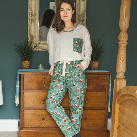 SALE - Cosy Christmas - organic cotton pyjama set, trousers & long sleeve top, size L