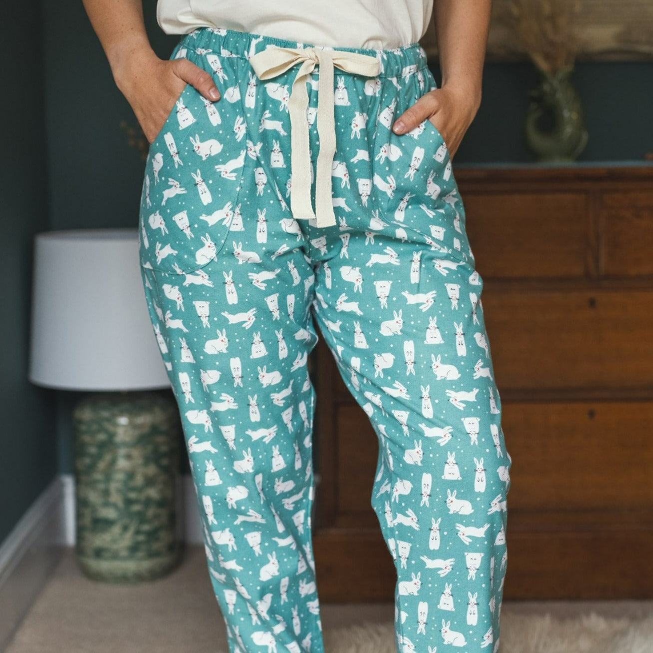 Bunny print brushed organic cotton pyjama trousers