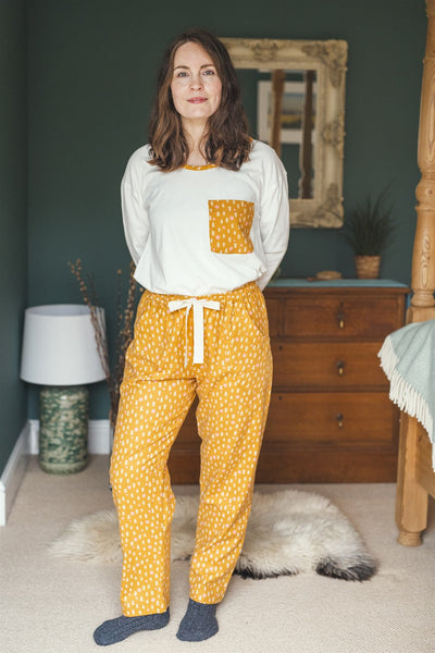 SALE - Gold trees brushed organic cotton pyjama set, trousers & long sleeve top, size M