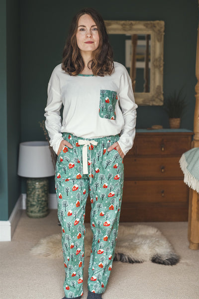 SALE - Cosy Christmas - organic cotton pyjama set, trousers & long sleeve top, size L