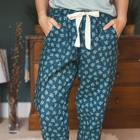 SALE Teal rose organic cotton pyjamas trousers, size M