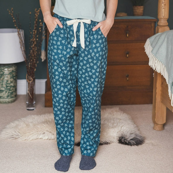 SALE Teal rose organic cotton pyjamas trousers, size M