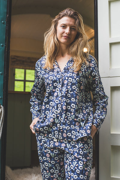 SALE - Floral print organic cotton print pyjamas & shirt size L
