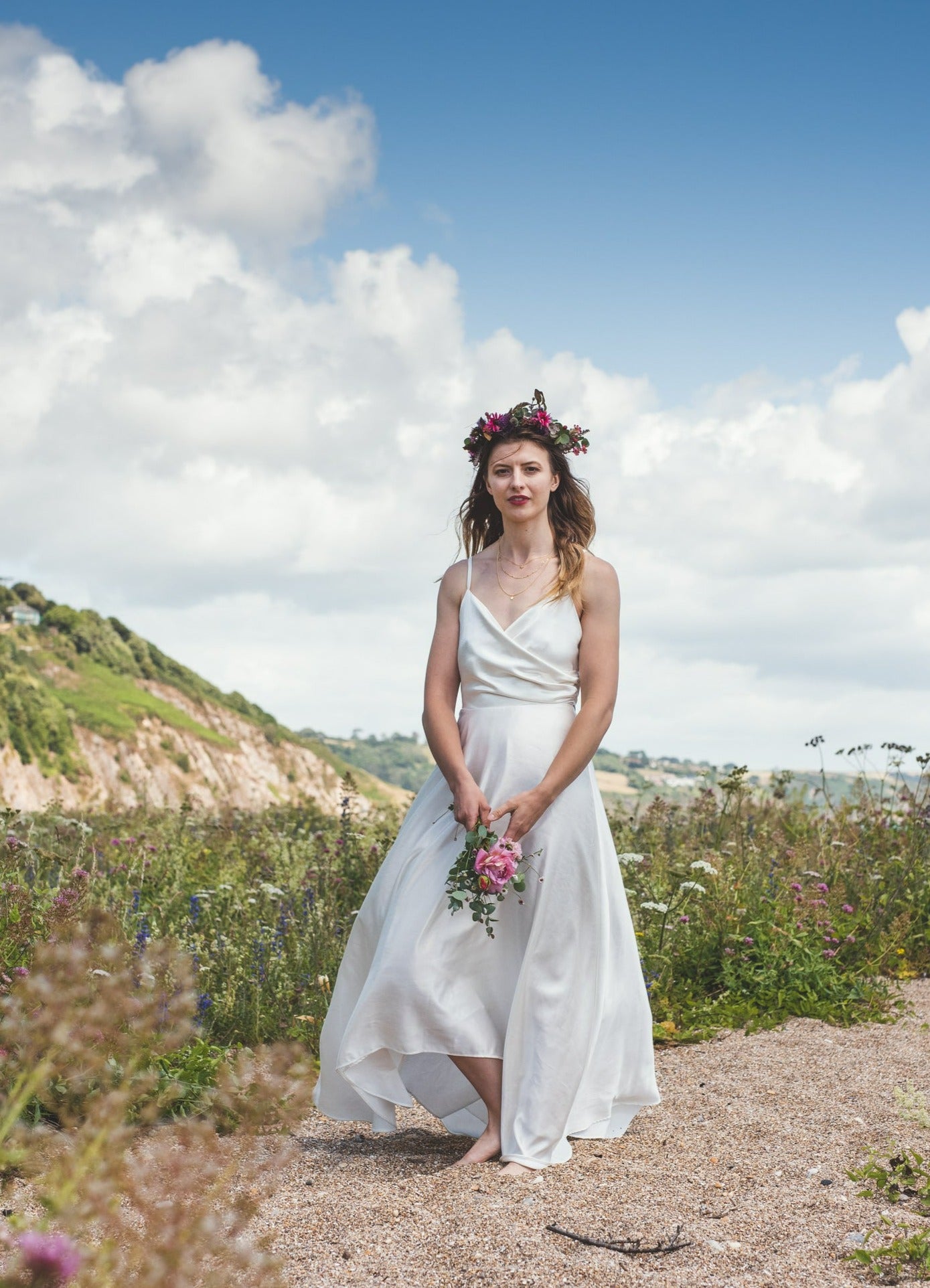 Juniper Wrap front long bridal dress Sister Organics