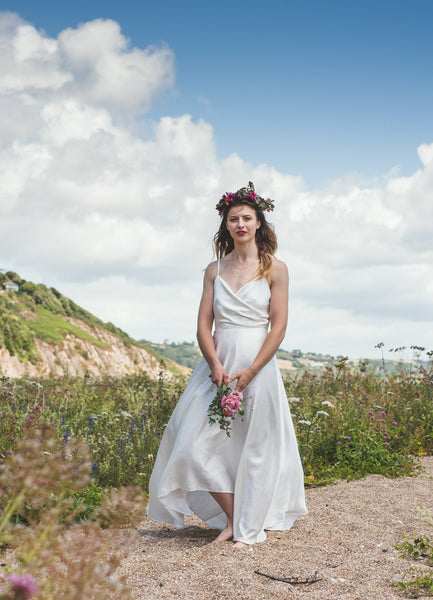 'Juniper' Wrap front long bridal dress