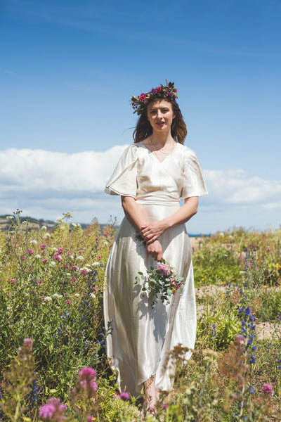 'Honey' Hemp/silk wrap bridal dress with sleeves