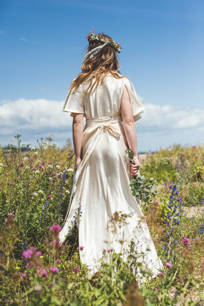 'Honey' Hemp/silk wrap bridal dress with sleeves