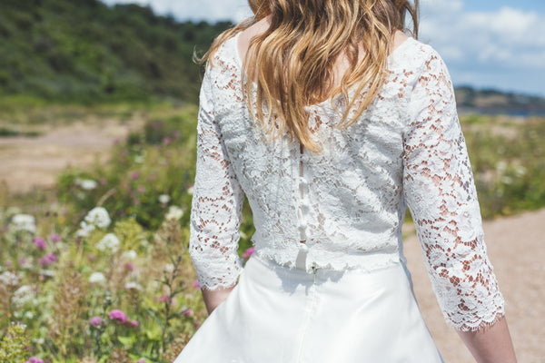 'Gaia' organic cotton 3/4 sleeve lace top