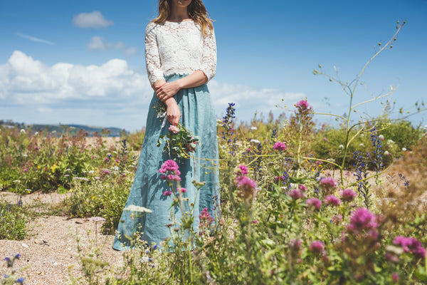 'Gaia' organic cotton 3/4 sleeve lace top