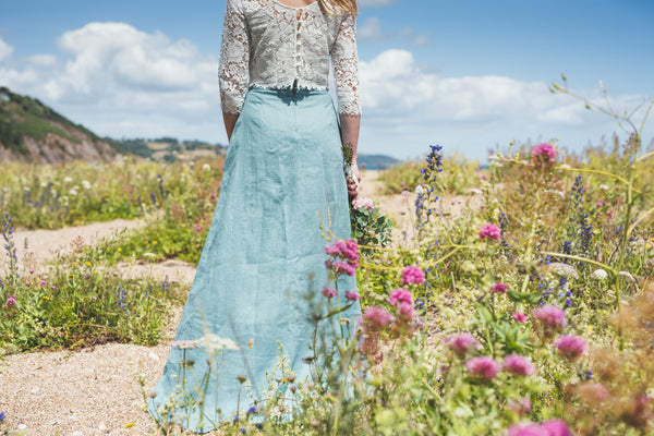 'Gaia' organic cotton 3/4 sleeve lace top