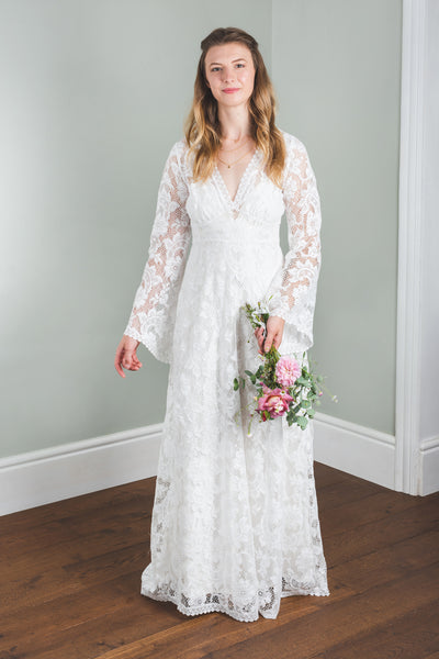 'Willow' flared sleeve lace bridal dress