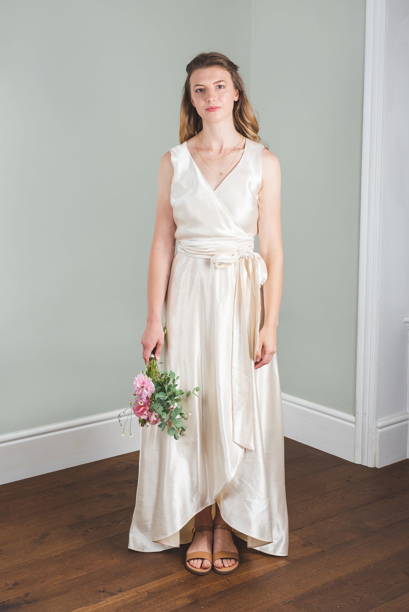 'Agnes' Hemp/silk wrap bridal dress