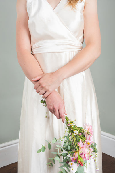 'Agnes' Hemp/silk wrap bridal dress