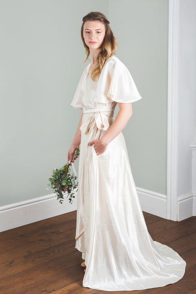 'Honey' Hemp/silk wrap bridal dress with sleeves