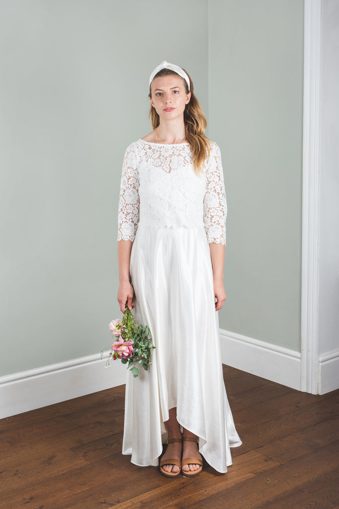 Juniper Wrap front long bridal dress Sister Organics