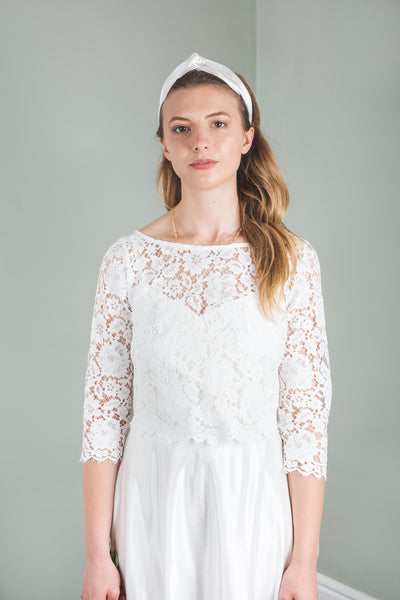 'Gaia' organic cotton 3/4 sleeve lace top