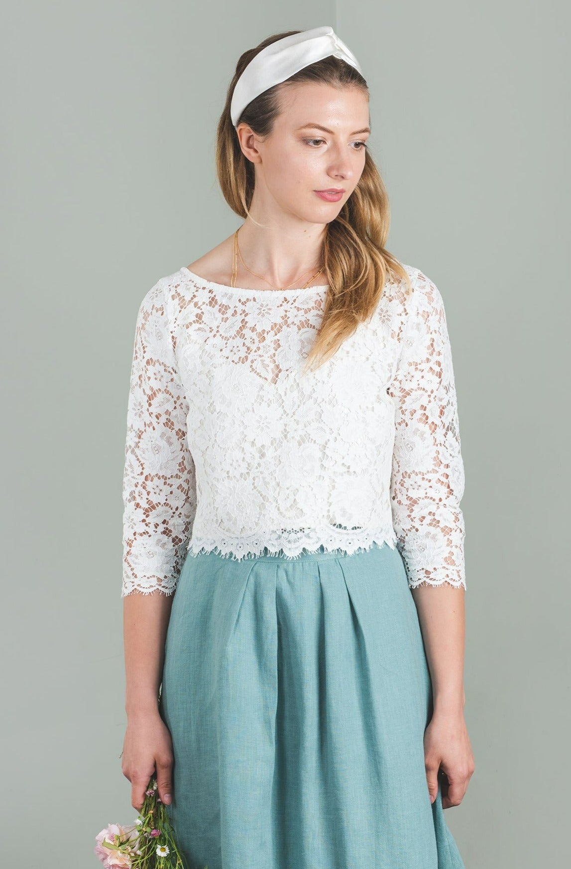 White lace top with skirt sales