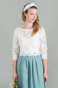 'Gaia' organic cotton 3/4 sleeve lace top