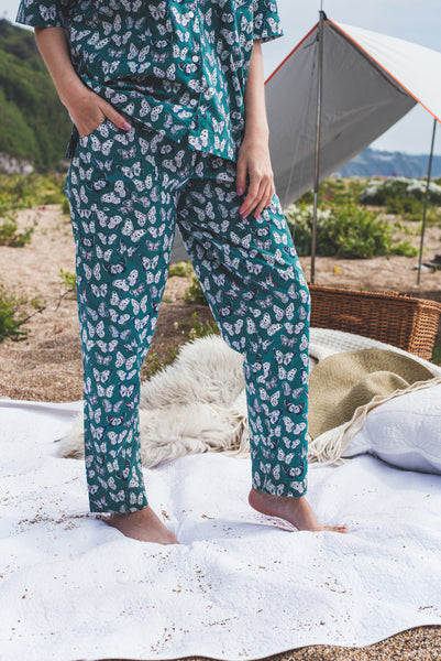 SALE - Green butterfly print organic cotton pyjama trousers size Small & Medium