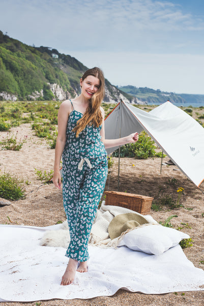 Green butterfly print organic cotton pyjama set, trousers & cami