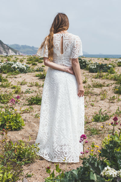 'Heather' Long V-neck lace dress