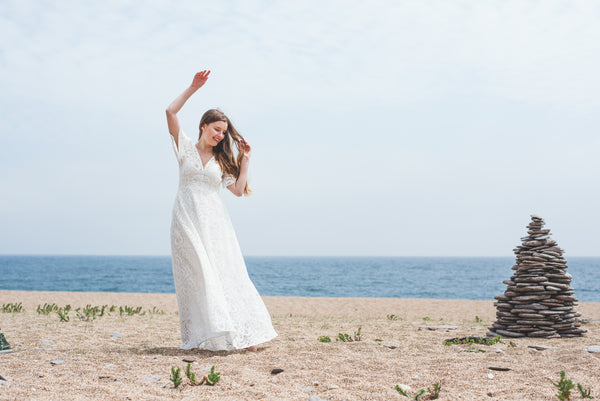 'Heather' Long V-neck lace dress