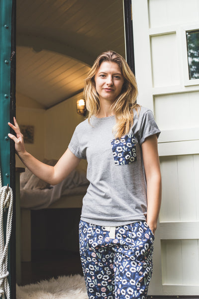 SALE Floral print organic cotton pyjama trousers and tee top size S