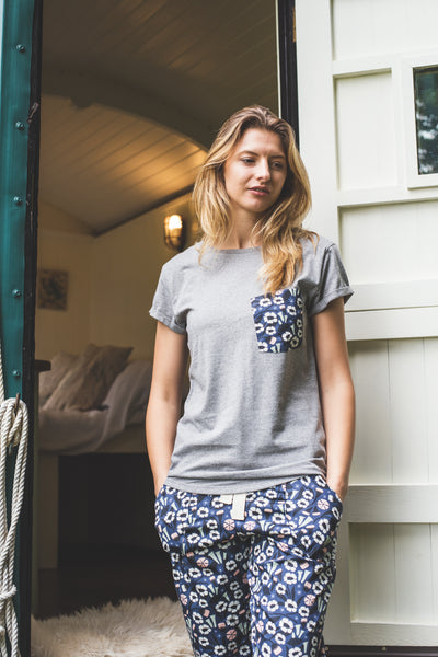 SALE Floral print organic cotton pyjama trousers and tee top size S