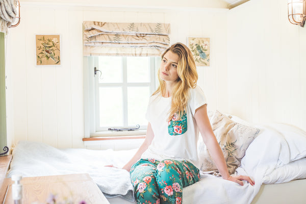 Rose print organic cotton pyjama trousers and tee top