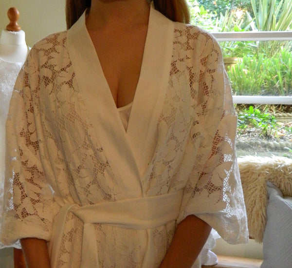 Cotton lace kimono style dressing gown