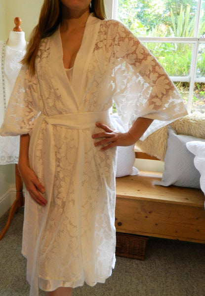Cotton lace kimono style dressing gown
