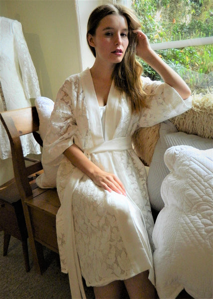 Cotton lace kimono style dressing gown
