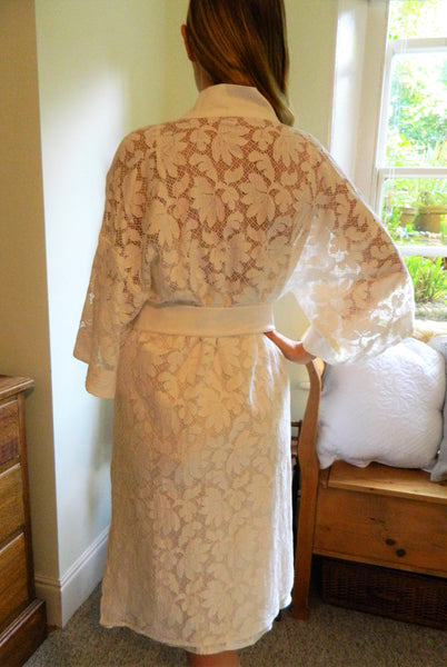 Cotton lace kimono style dressing gown