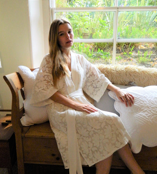 Cotton lace kimono style dressing gown