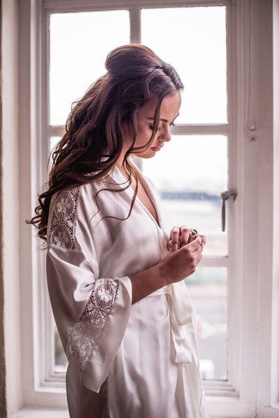 Kimono style dressing gown in bamboo/silk
