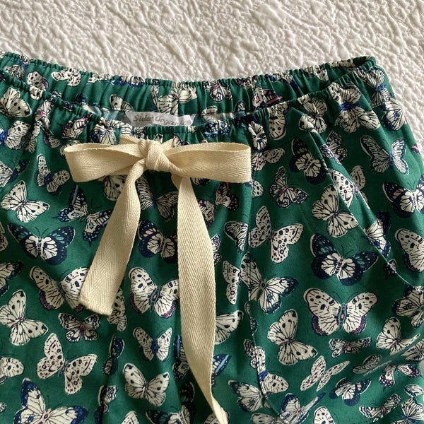 SALE - Green butterfly print organic cotton pyjama trousers size S & M