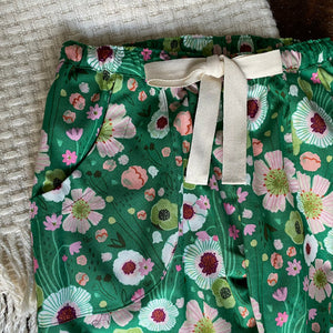 SALE - Green flower print organic cotton pyjama trousers, Size XS