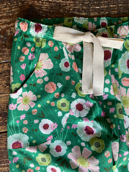 SALE - Green flower print organic cotton pyjama trousers, Size XS