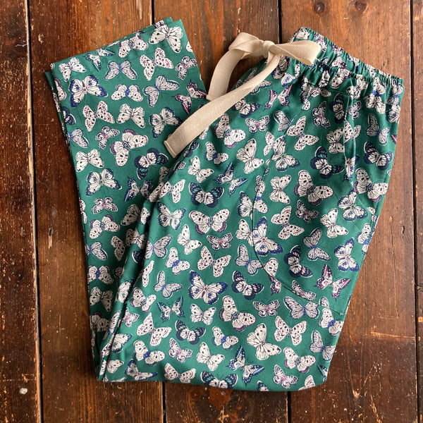 SALE - Green butterfly print organic cotton pyjama trousers size S & M